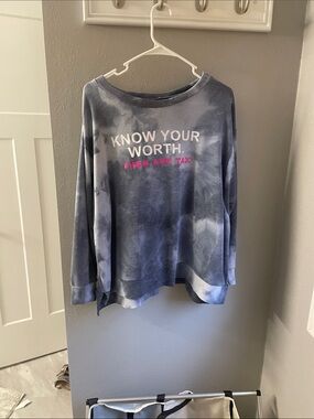 Sew In Love Blue Tie-Dye Long Sleeve Tee with Pink Accent